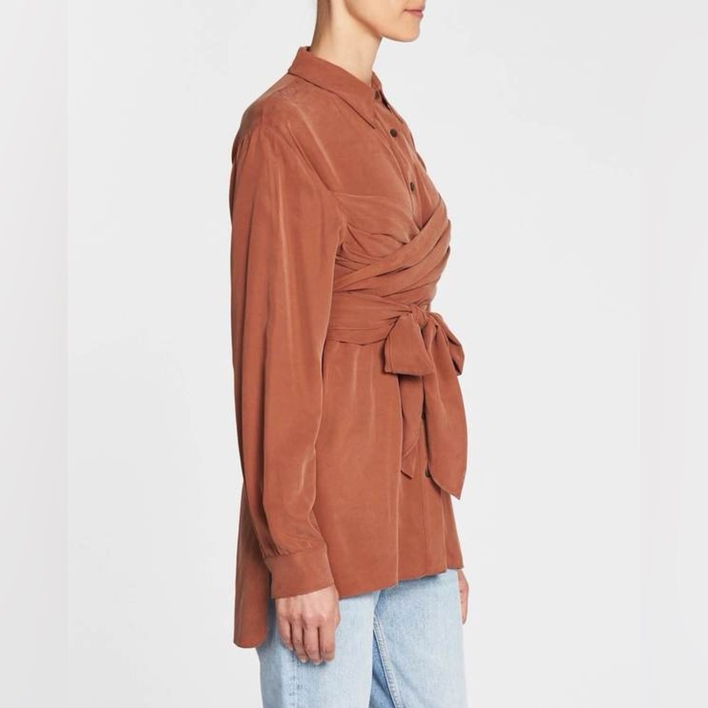 Anthropologie Terracotta Wrap-Front Button Down Shirt - Large - Picture 3 of 10